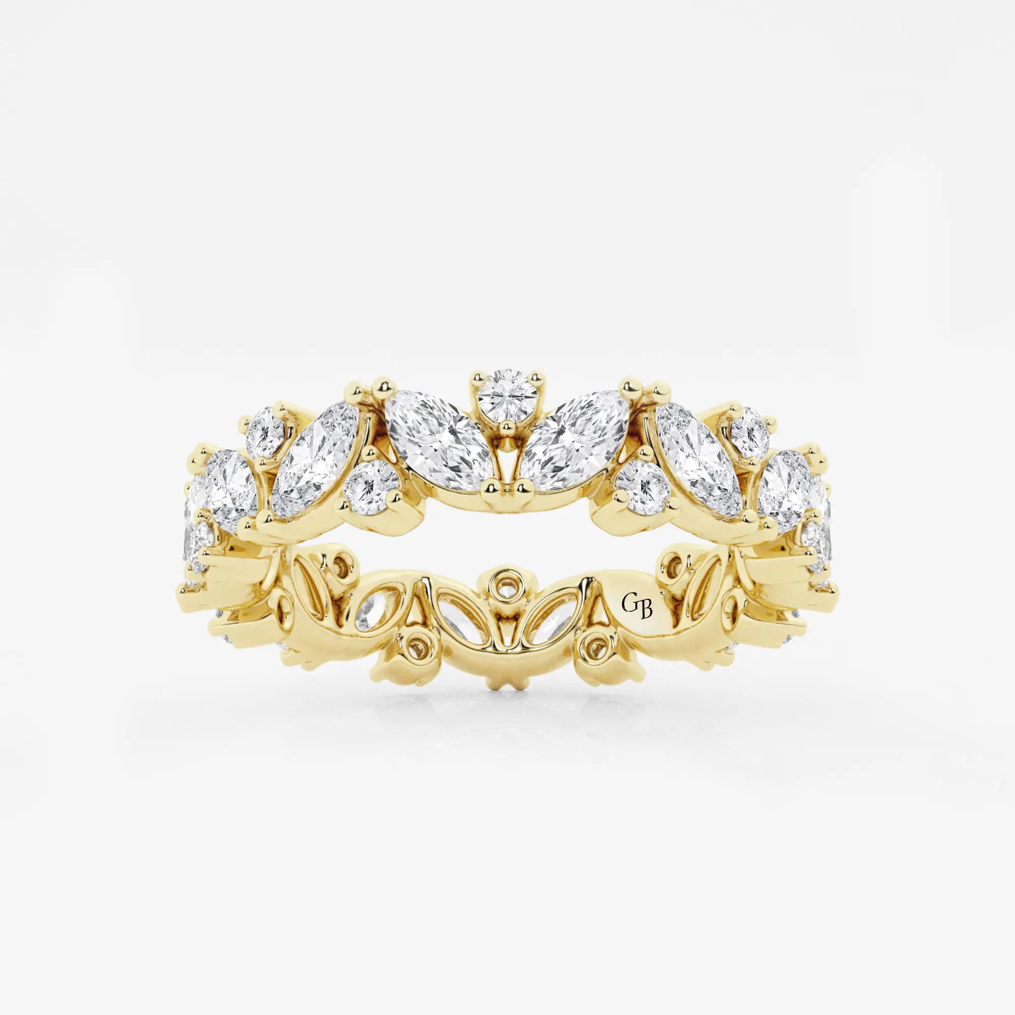 Floral Inspired Marquise & Round Lab Grown Diamond Alternating Eternity Band in Solid Gold