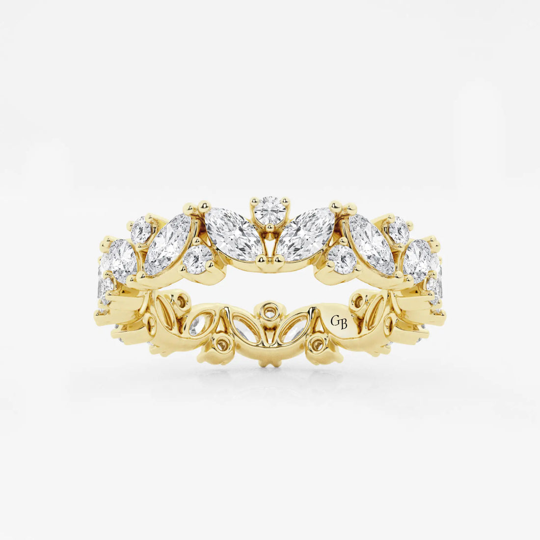 Floral Inspired Marquise & Round Lab Grown Diamond Alternating Eternity Band in Solid Gold