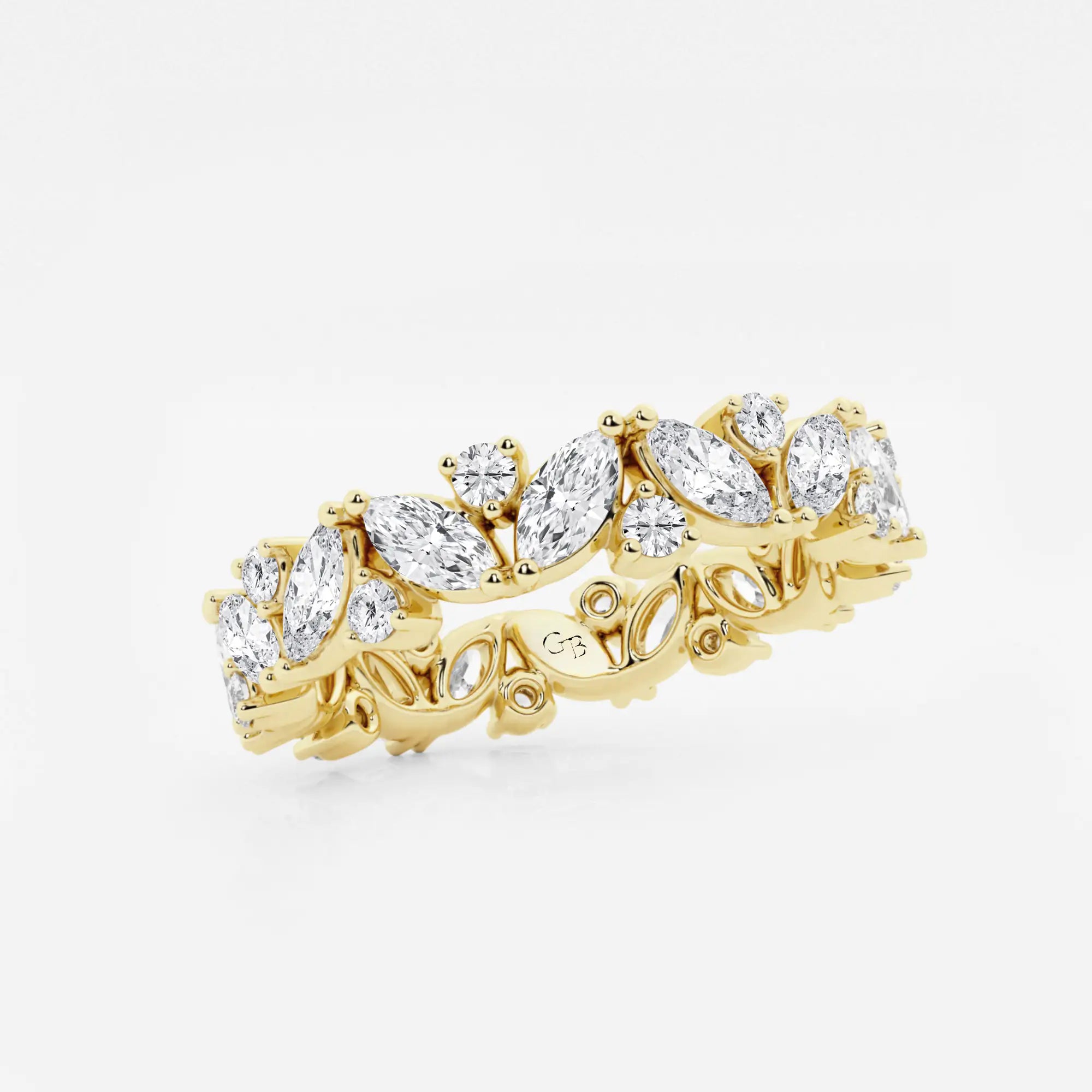 Floral Inspired Marquise & Round Lab Grown Diamond Alternating Eternity Band in Solid Gold