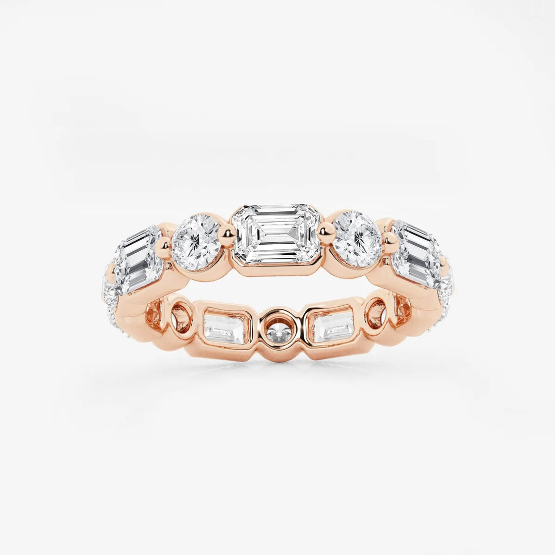 Dualora Float Emerald & Round Lab-Grown Diamond Eternity Band