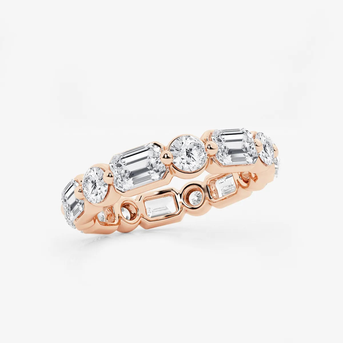 Dualora Float Emerald & Round Lab-Grown Diamond Eternity Band