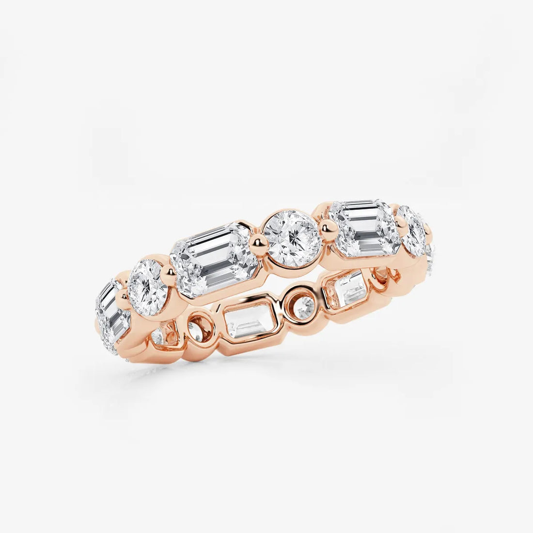Dualora Float Emerald & Round Lab-Grown Diamond Eternity Band