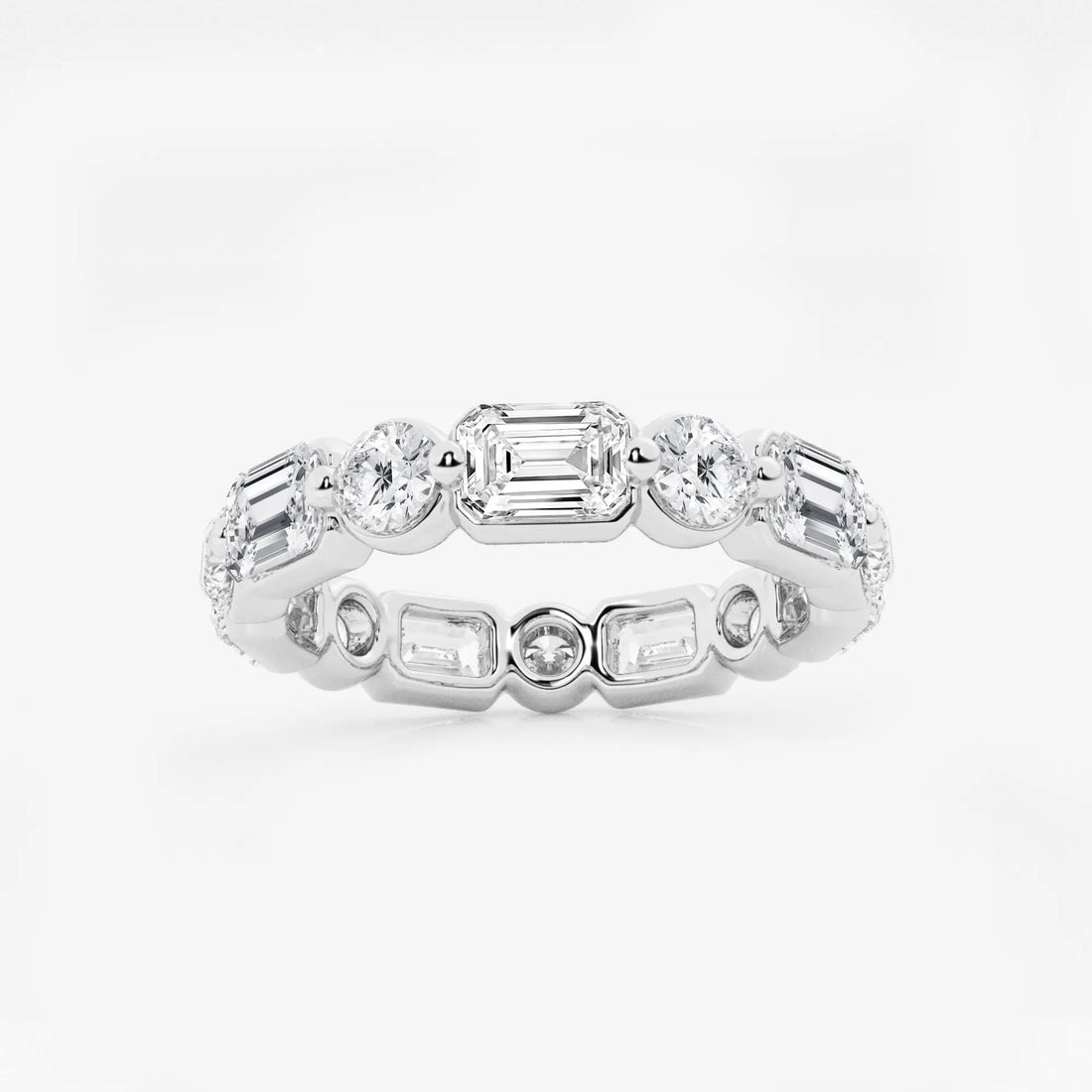 Dualora Float Emerald & Round Lab-Grown Diamond Eternity Band