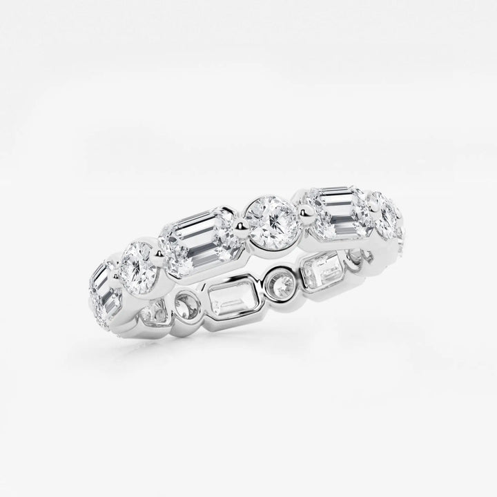 Dualora Float Emerald & Round Lab-Grown Diamond Eternity Band
