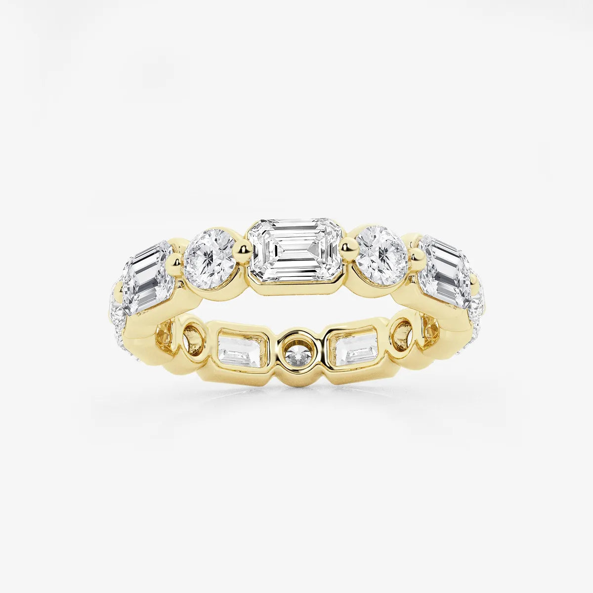 Dualora Float Emerald & Round Lab-Grown Diamond Eternity Band
