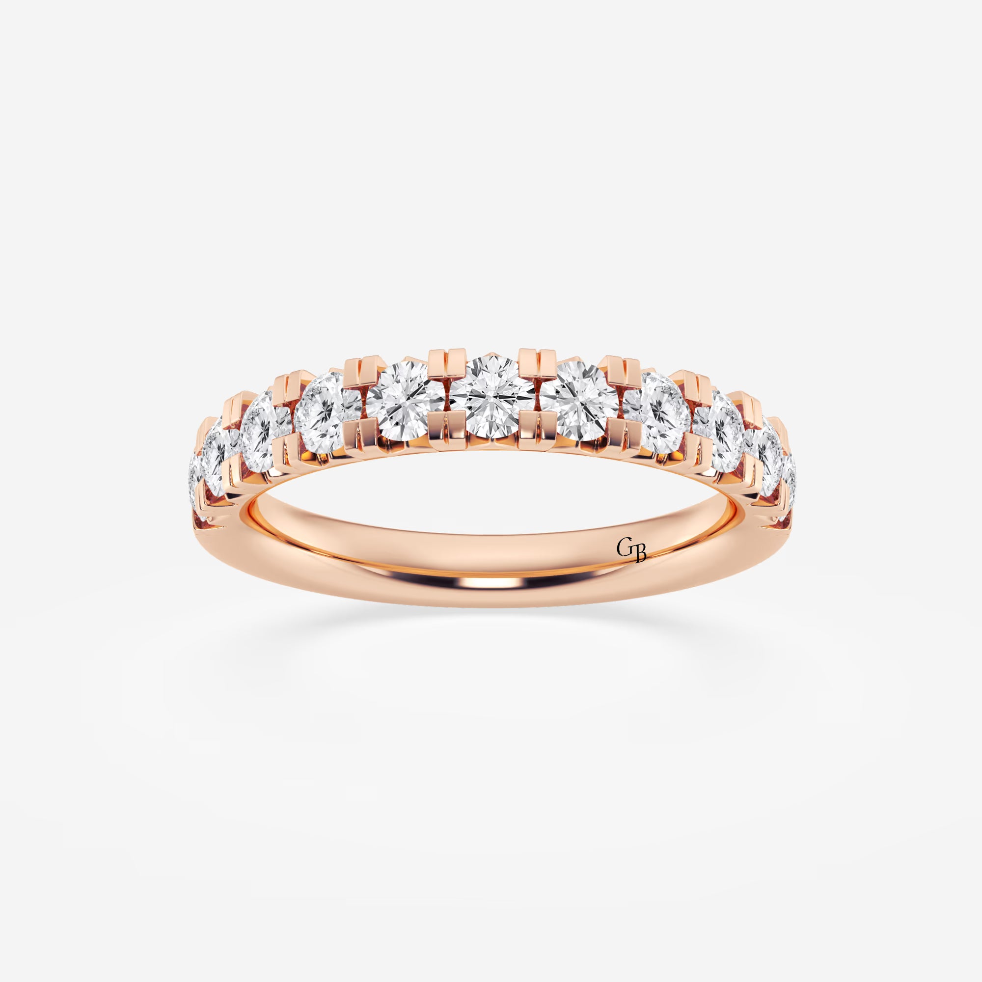 Delicate Round Lab Grown Diamond French Pave Wedding Band in Solid Gold