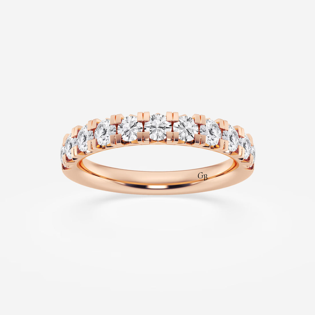 Delicate Round Lab Grown Diamond French Pave Wedding Band in Solid Gold