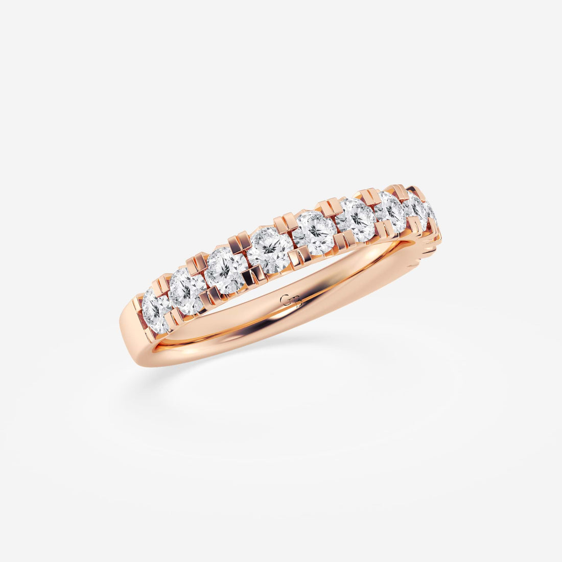 Delicate Round Lab Grown Diamond French Pave Wedding Band in Solid Gold