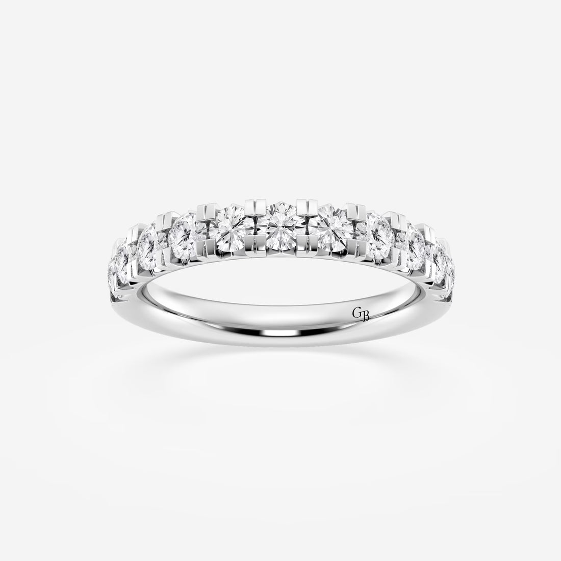 Delicate Round Lab Grown Diamond French Pave Wedding Band in Solid Gold