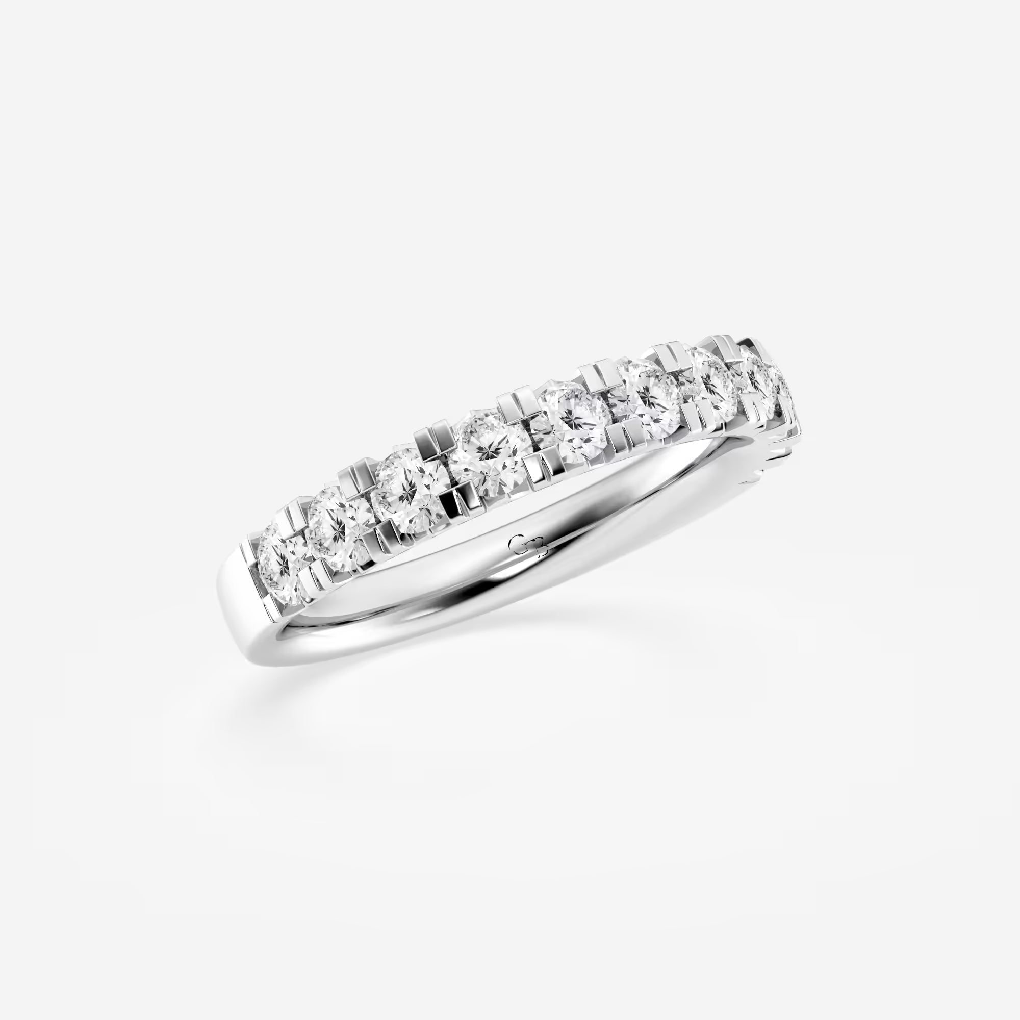 Delicate Round Lab Grown Diamond French Pave Wedding Band in Solid Gold