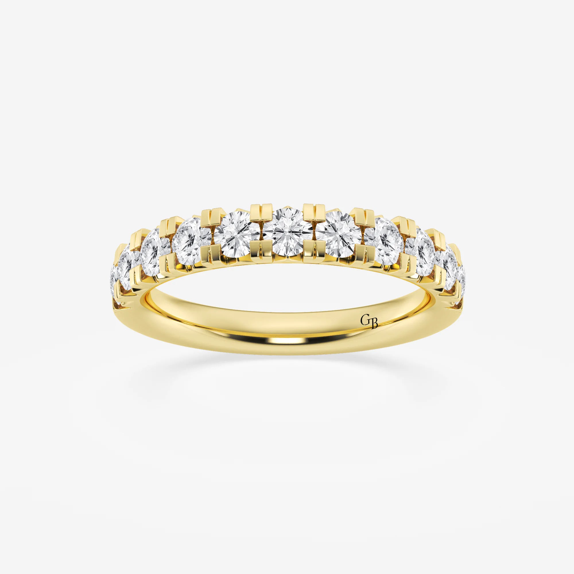 Delicate Round Lab Grown Diamond French Pave Wedding Band in Solid Gold
