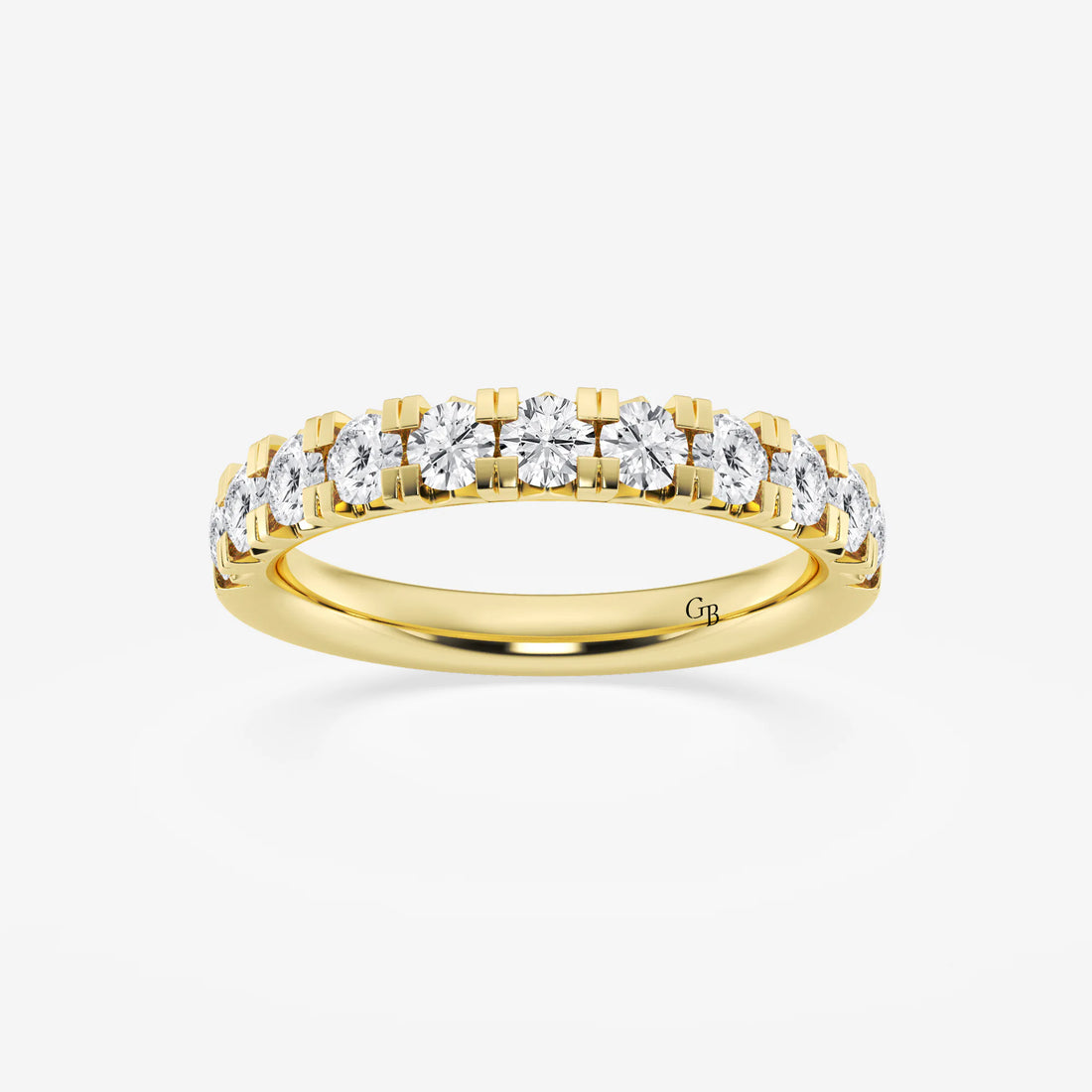 Delicate Round Lab Grown Diamond French Pave Wedding Band in Solid Gold