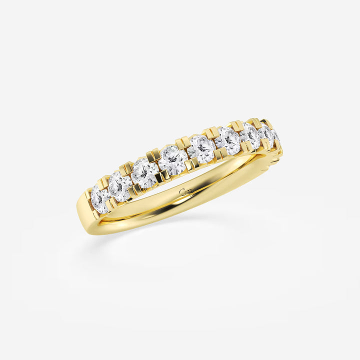 Delicate Round Lab Grown Diamond French Pave Wedding Band in Solid Gold