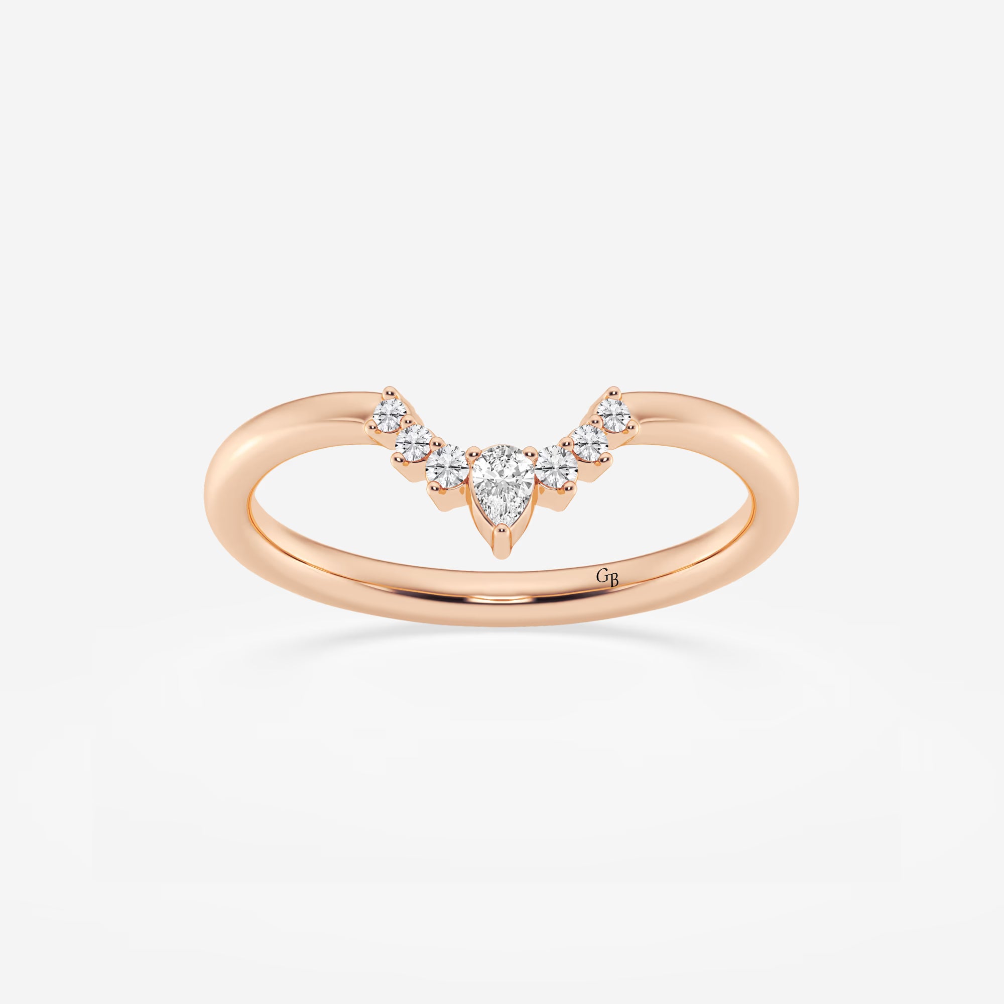 Pear & Round Lab Grown Diamond Crescent Tiara Stackable Ring in Solid Gold