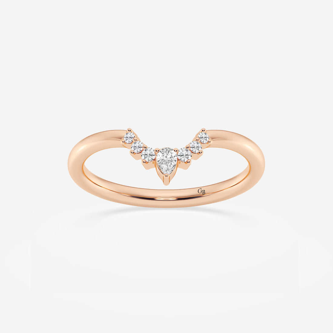 Pear & Round Lab Grown Diamond Crescent Tiara Stackable Ring in Solid Gold