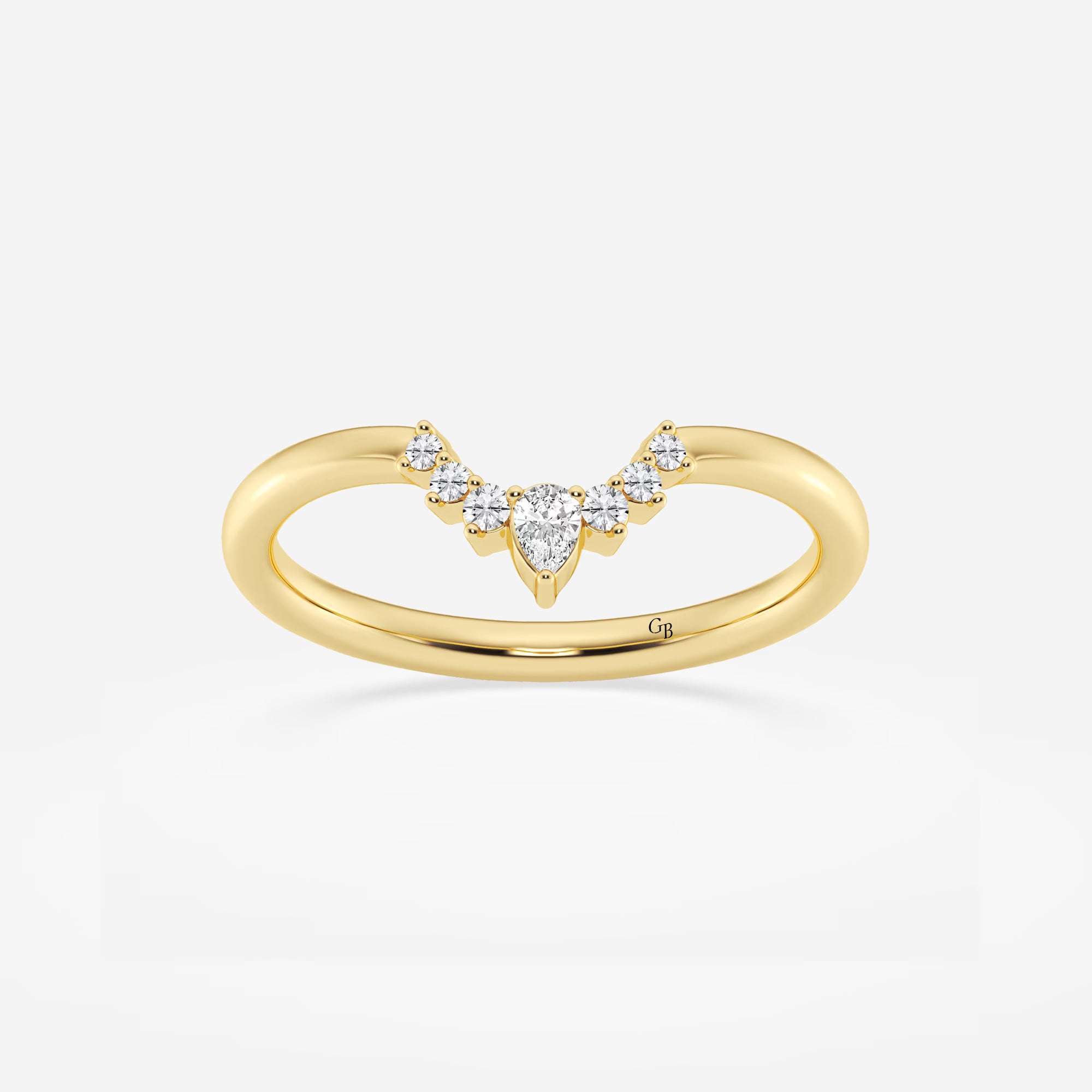 Pear & Round Lab Grown Diamond Crescent Tiara Stackable Ring in Solid Gold