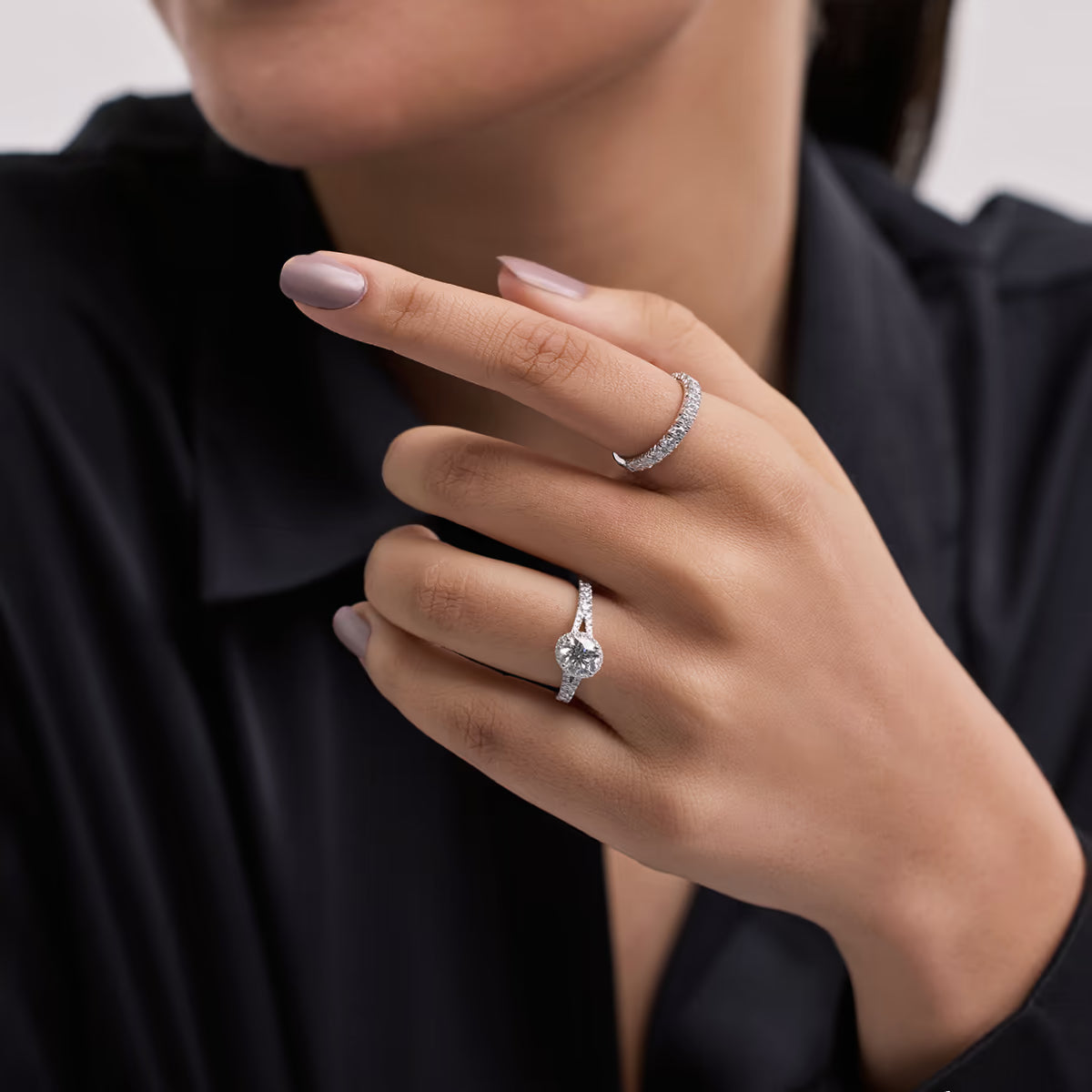 Delicate Round Lab Grown Diamond French Pave Wedding Band in Solid Gold