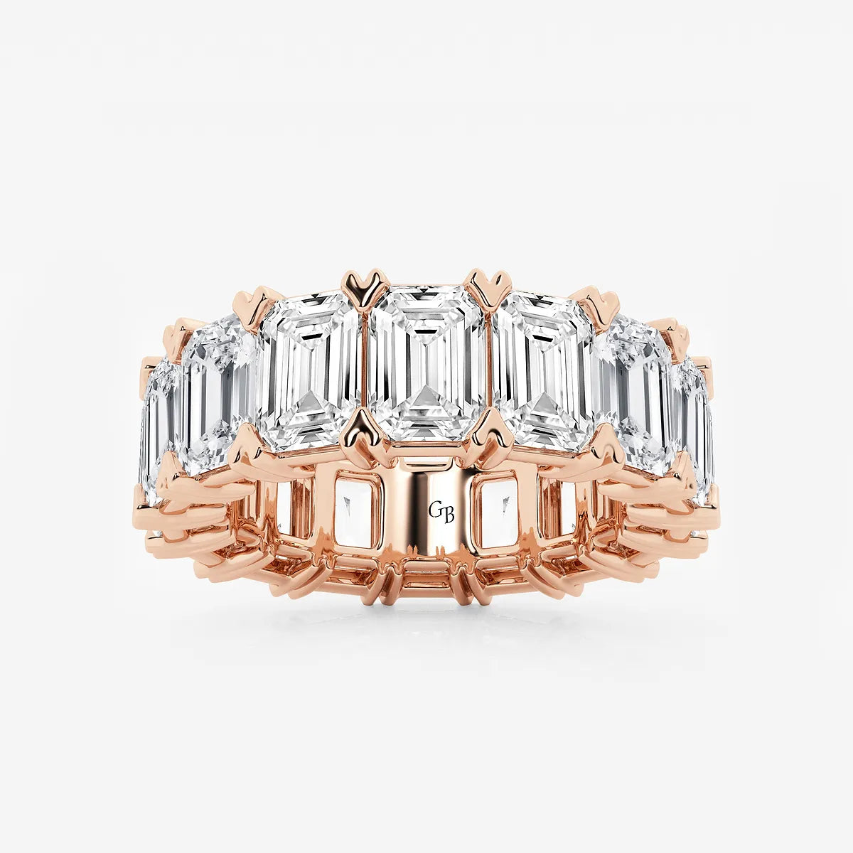 Vintage Inspired Emerald Cut Lab Grown Diamond V Prong Eternity Band in Solid Gold