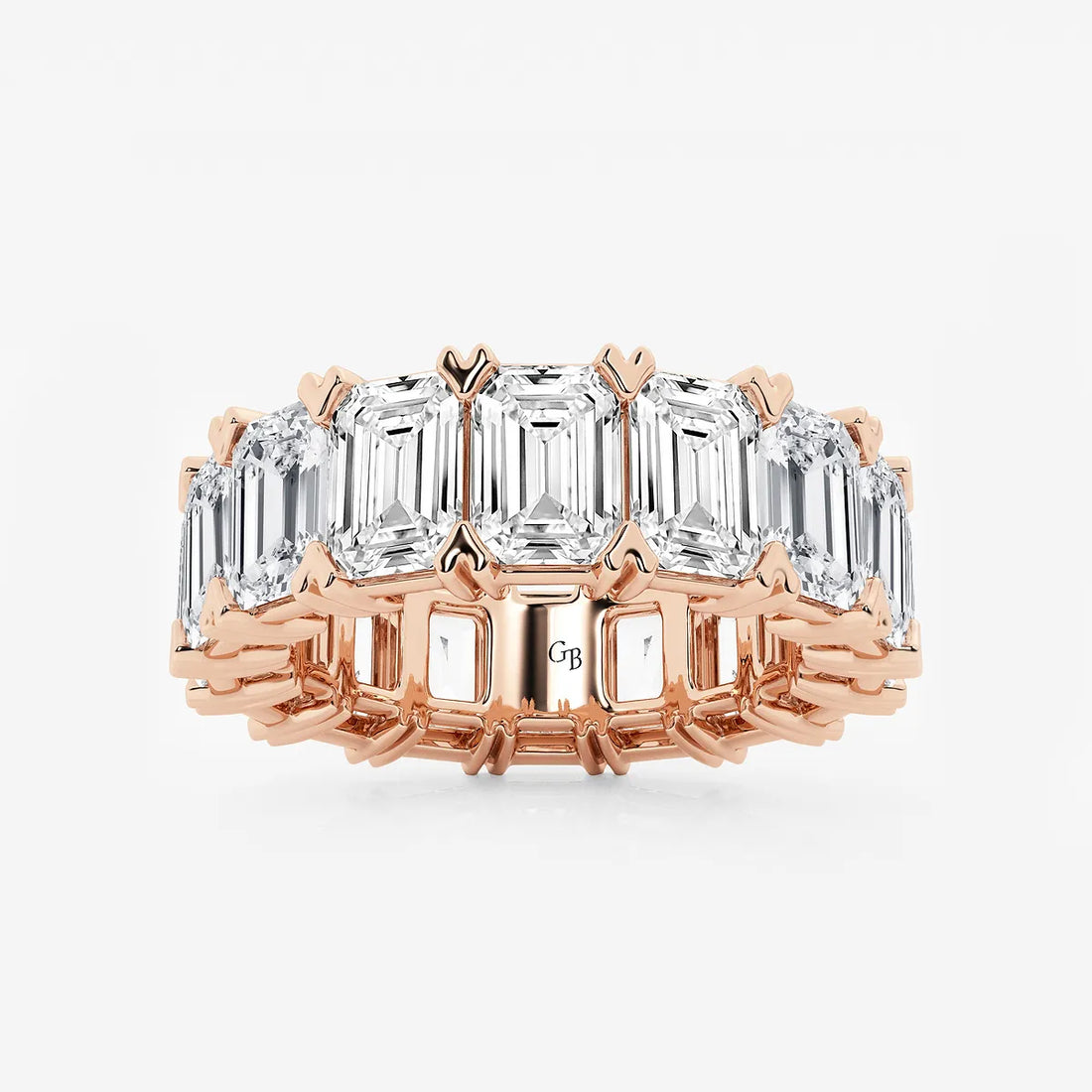 Vintage Inspired Emerald Cut Lab Grown Diamond V Prong Eternity Band in Solid Gold