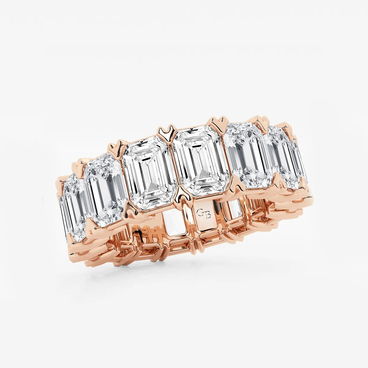 Vintage Inspired Emerald Cut Lab Grown Diamond V Prong Eternity Band in Solid Gold