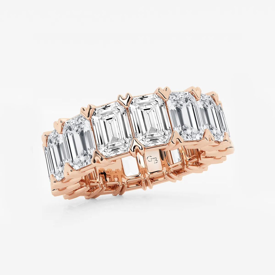 Vintage Inspired Emerald Cut Lab Grown Diamond V Prong Eternity Band in Solid Gold