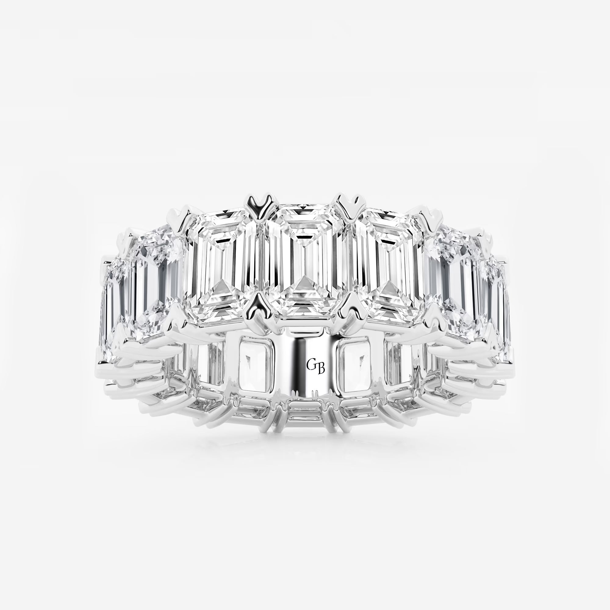 Vintage Inspired Emerald Cut Lab Grown Diamond V Prong Eternity Band in Solid Gold