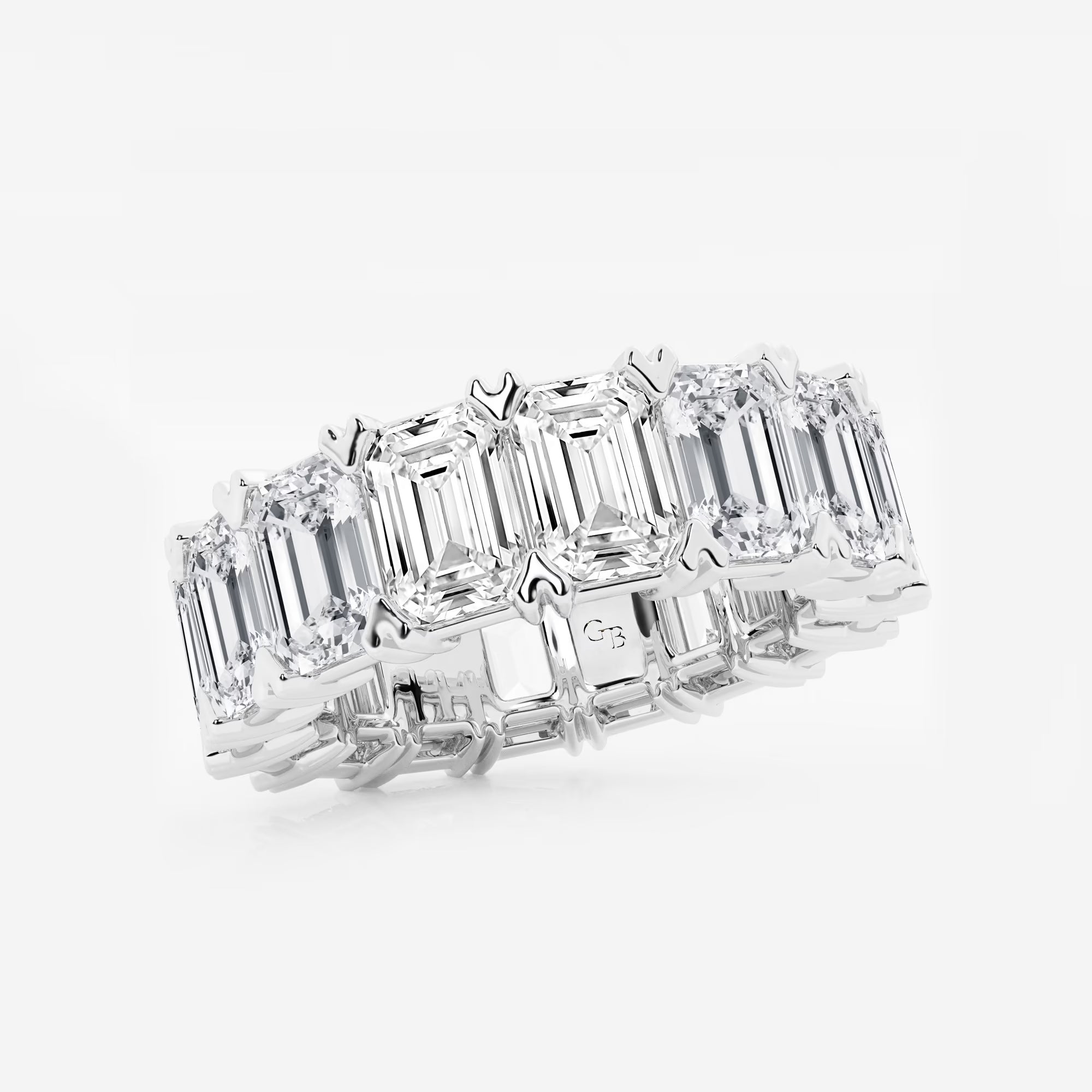 Vintage Inspired Emerald Cut Lab Grown Diamond V Prong Eternity Band in Solid Gold