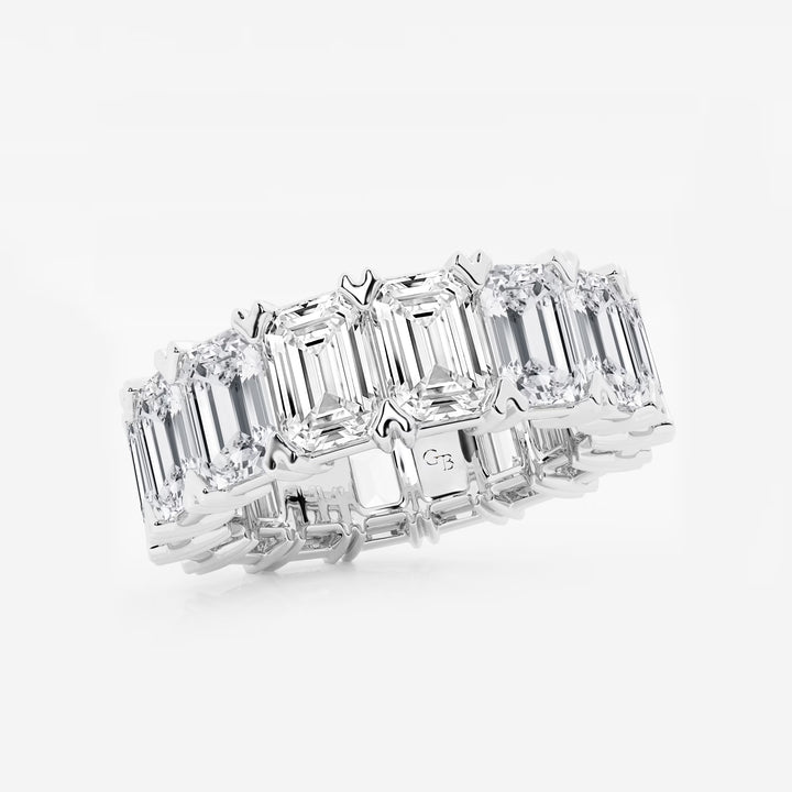 Vintage Inspired Emerald Cut Lab Grown Diamond V Prong Eternity Band in Solid Gold