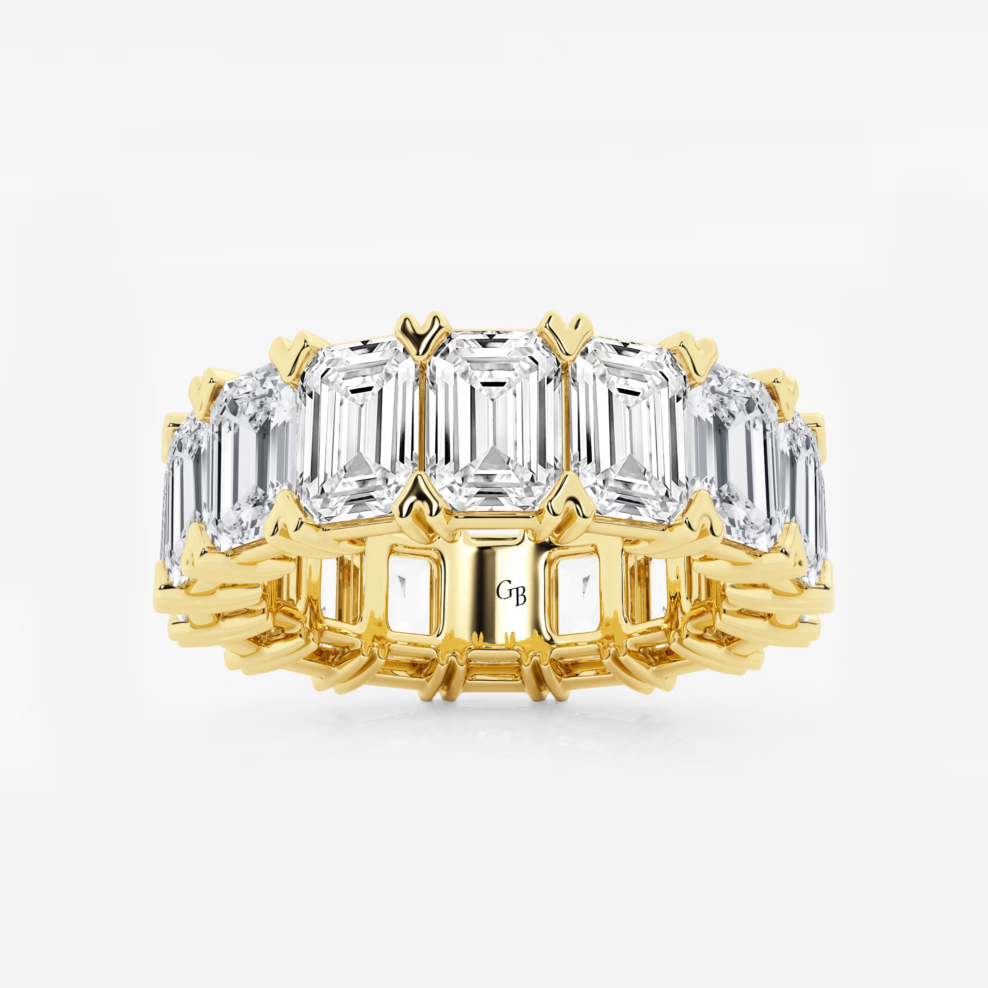 Vintage Inspired Emerald Cut Lab Grown Diamond V Prong Eternity Band in Solid Gold