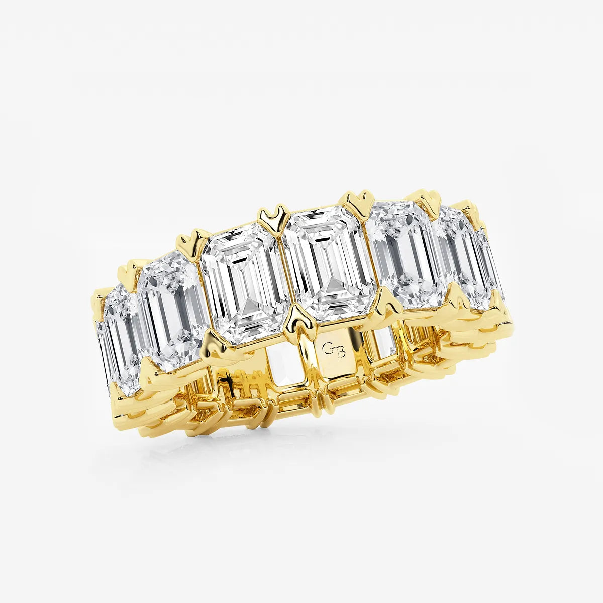 Vintage Inspired Emerald Cut Lab Grown Diamond V Prong Eternity Band in Solid Gold