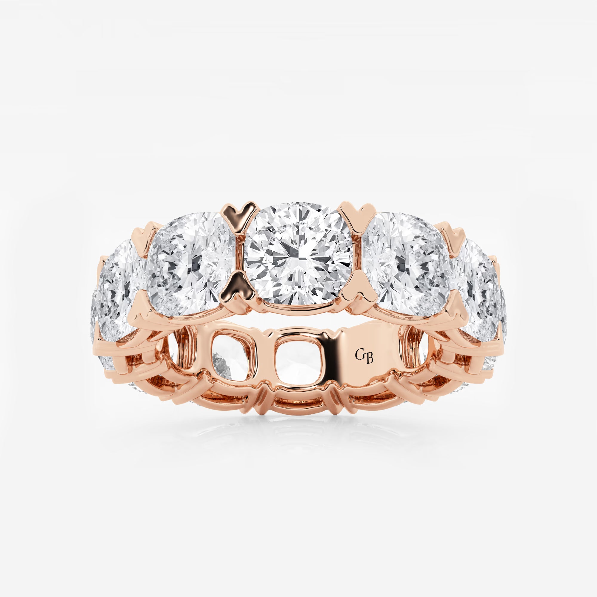 Radiant Cushion Cut Lab Grown Diamond V Prong Eternity Band in Solid Gold