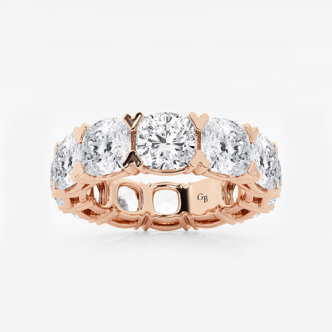 Radiant Cushion Cut Lab Grown Diamond V Prong Eternity Band in Solid Gold