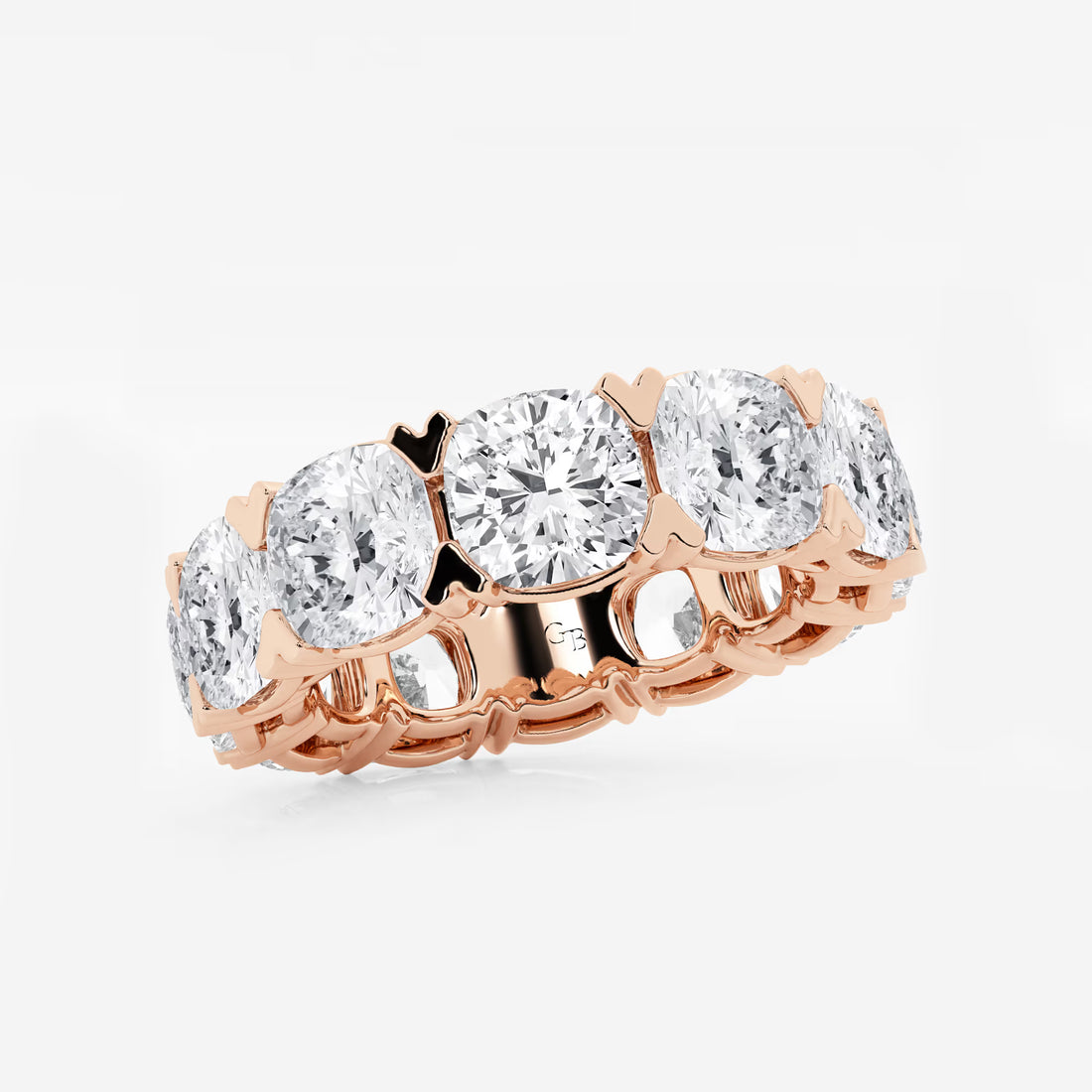 Radiant Cushion Cut Lab Grown Diamond V Prong Eternity Band in Solid Gold