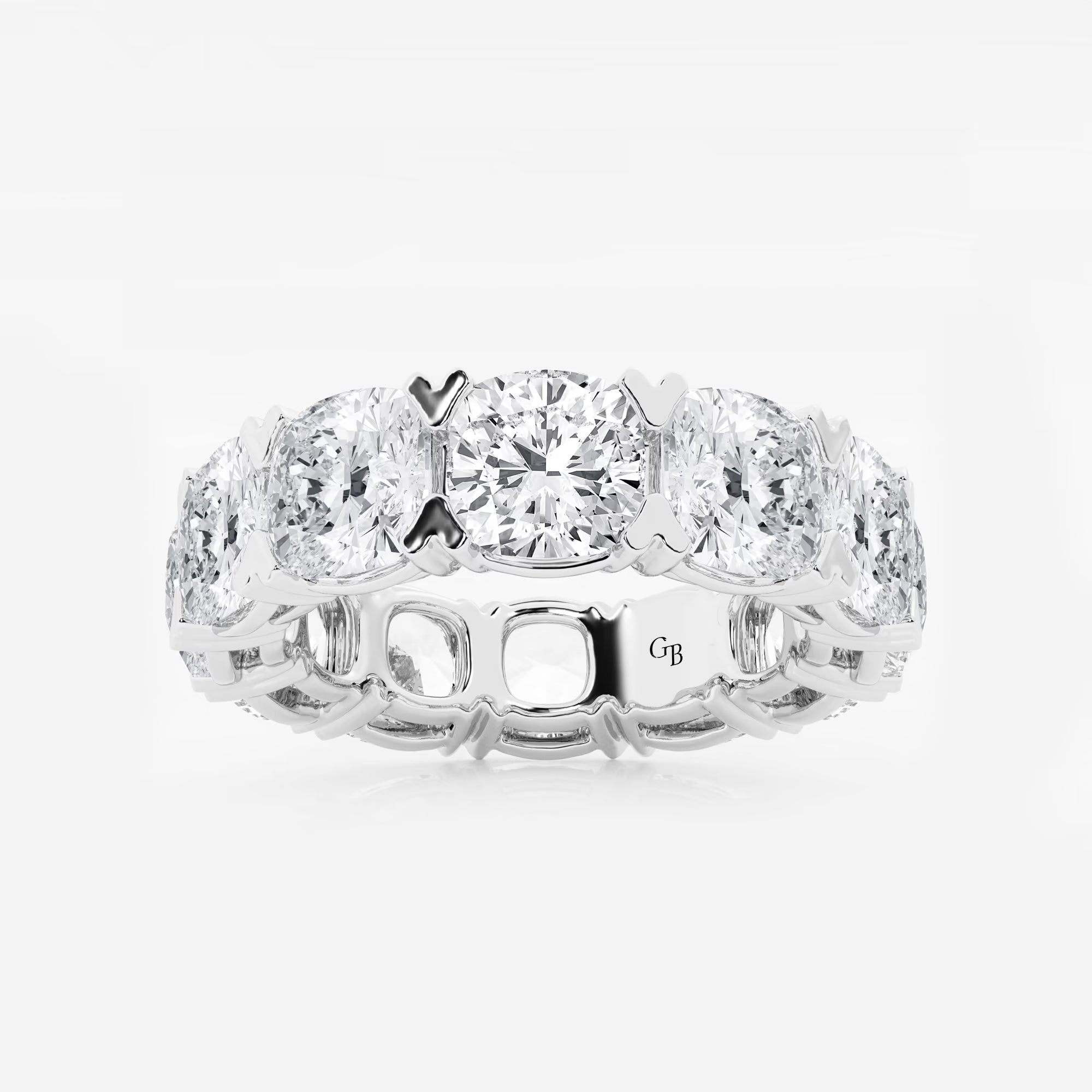 Radiant Cushion Cut Lab Grown Diamond V Prong Eternity Band in Solid Gold