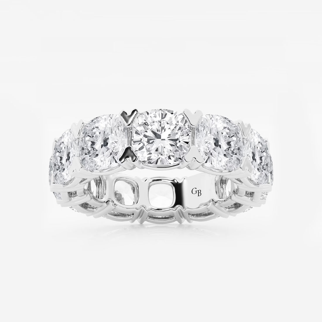 Radiant Cushion Cut Lab Grown Diamond V Prong Eternity Band in Solid Gold