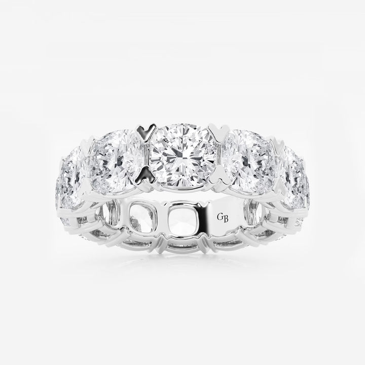 Radiant Cushion Cut Lab Grown Diamond V Prong Eternity Band in Solid Gold