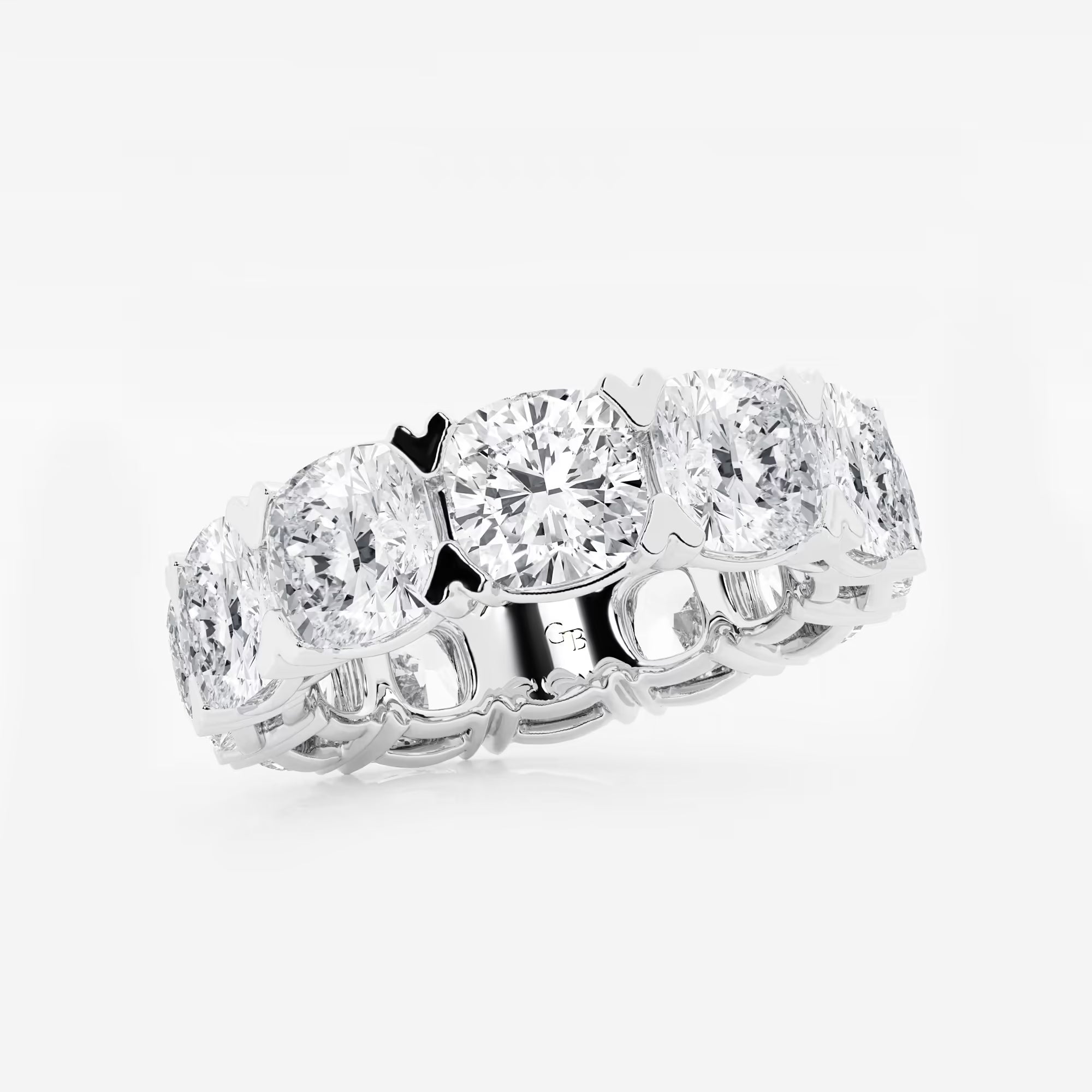 Radiant Cushion Cut Lab Grown Diamond V Prong Eternity Band in Solid Gold