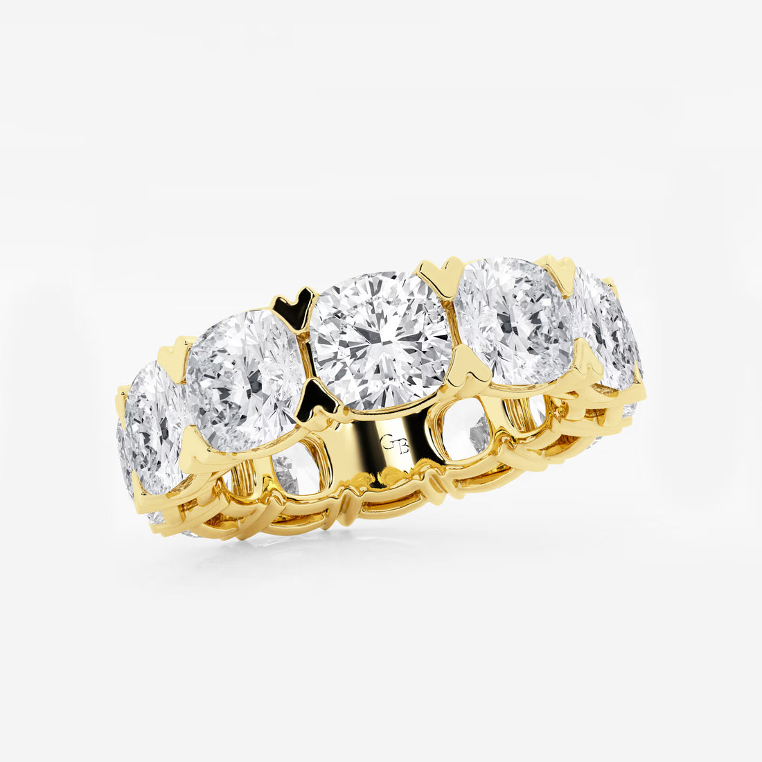 Radiant Cushion Cut Lab Grown Diamond V Prong Eternity Band in Solid Gold