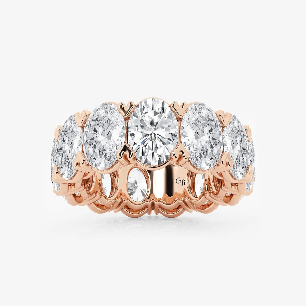 Sleek Oval Lab Grown Diamond V Prong Eternity Band in Solid Gold