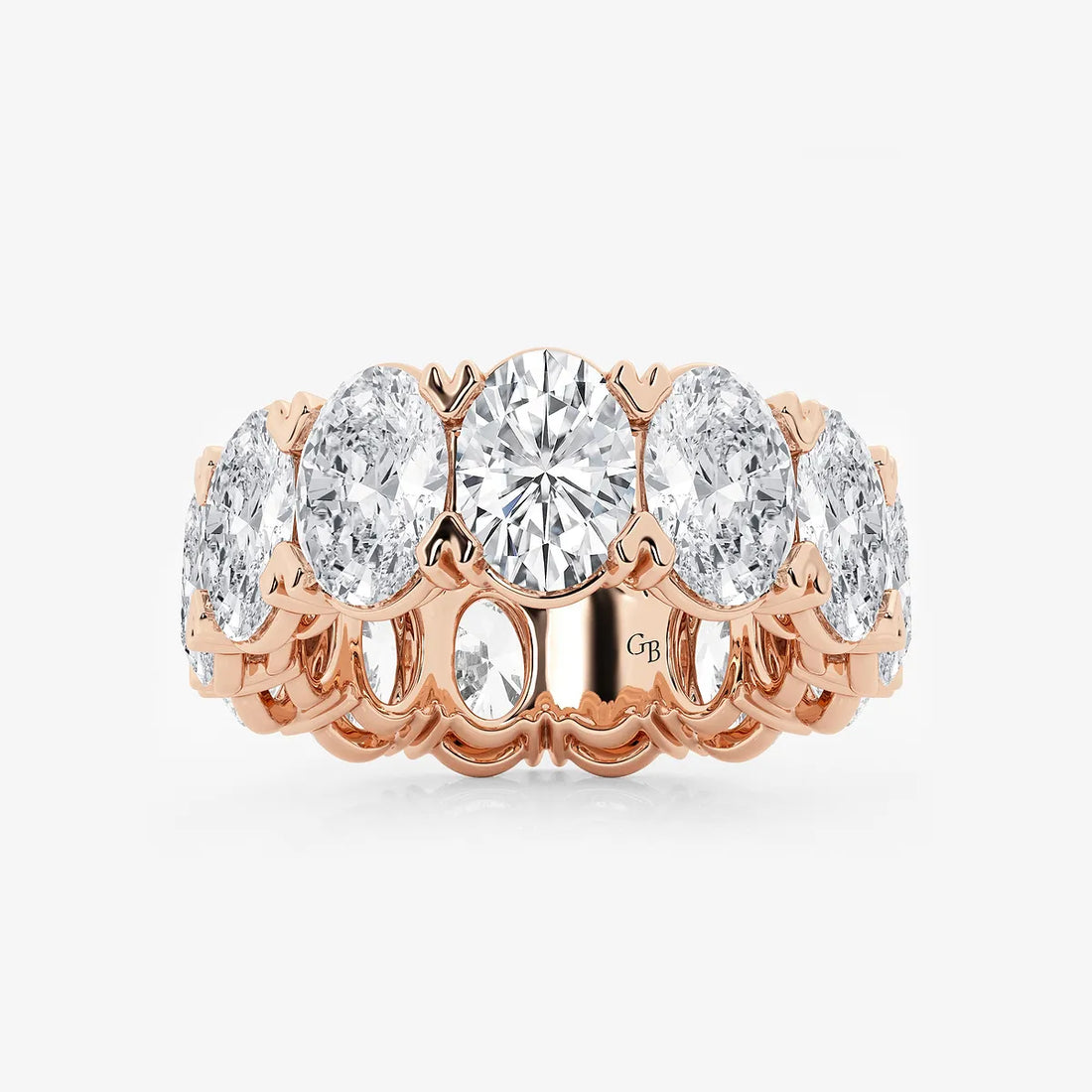 Sleek Oval Lab Grown Diamond V Prong Eternity Band in Solid Gold