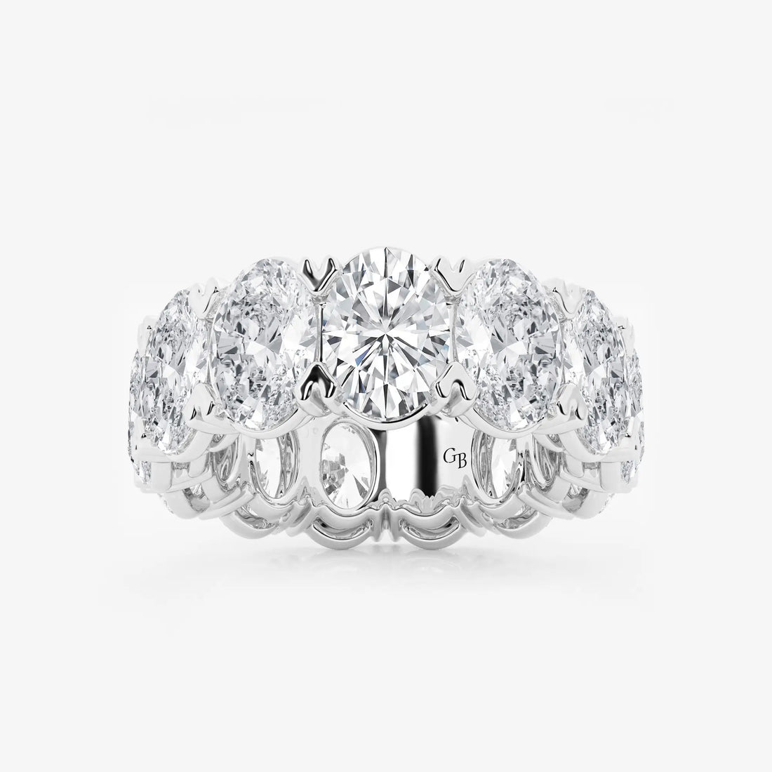 Sleek Oval Lab Grown Diamond V Prong Eternity Band in Solid Gold