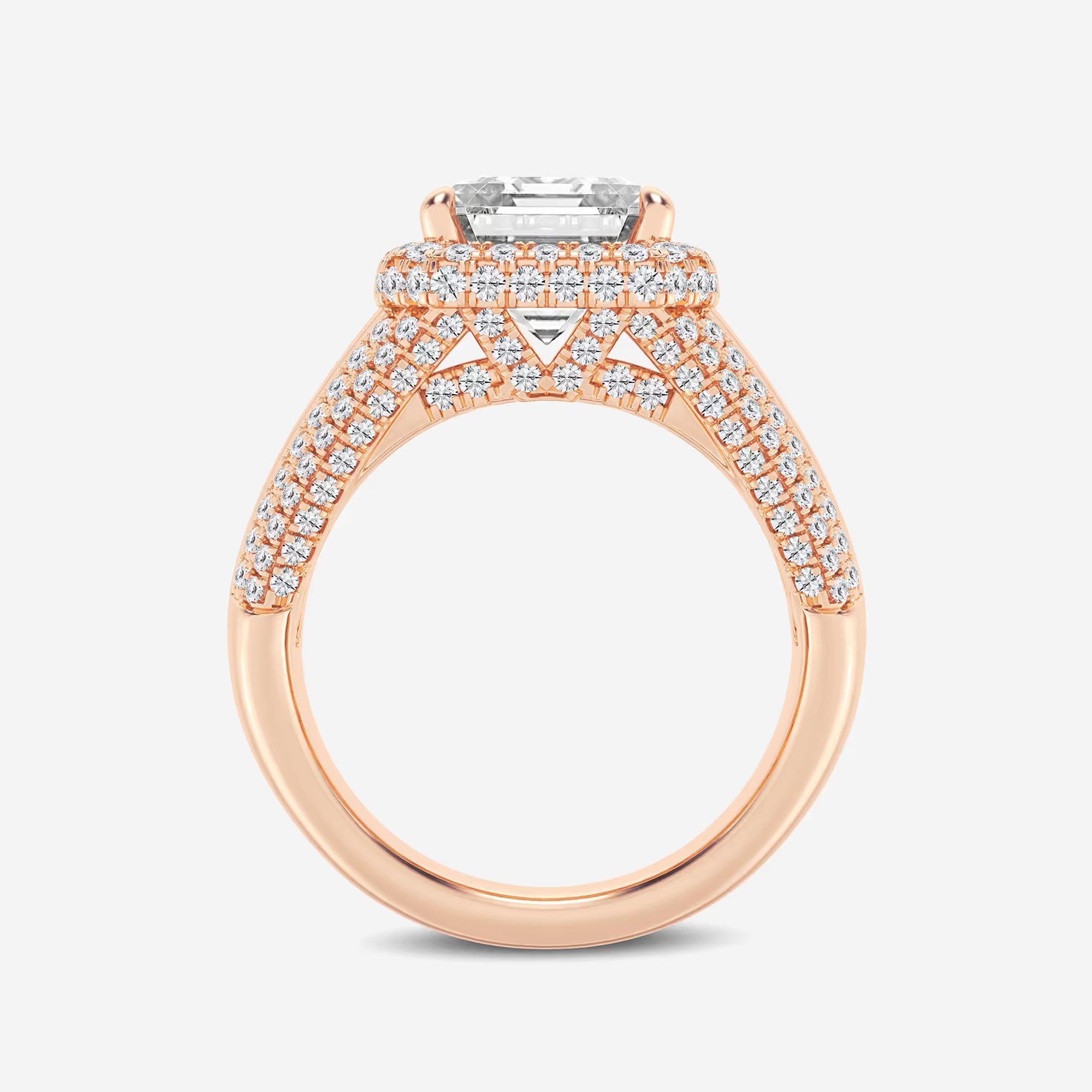 Asscher Lab Grown Diamond Solitaire Engagement Ring with Round & Baguette Side Accents