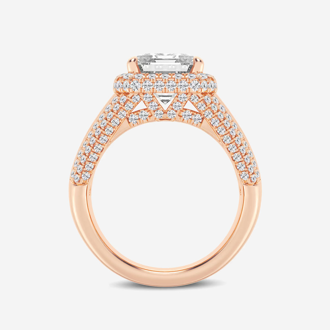 Asscher Lab Grown Diamond Solitaire Engagement Ring with Round & Baguette Side Accents