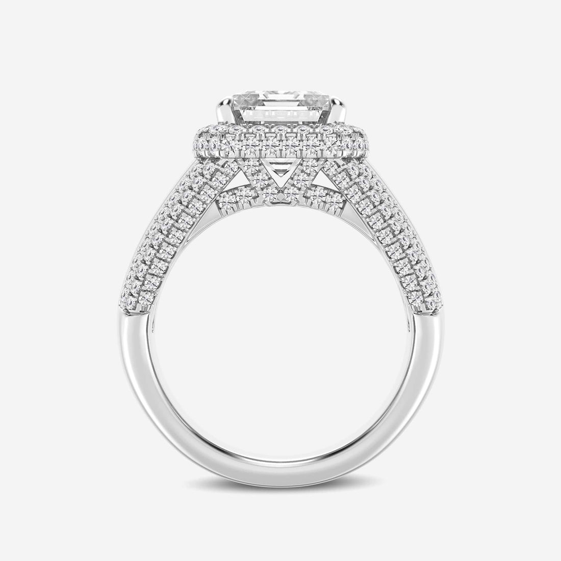 Asscher Lab Grown Diamond Solitaire Engagement Ring with Round & Baguette Side Accents