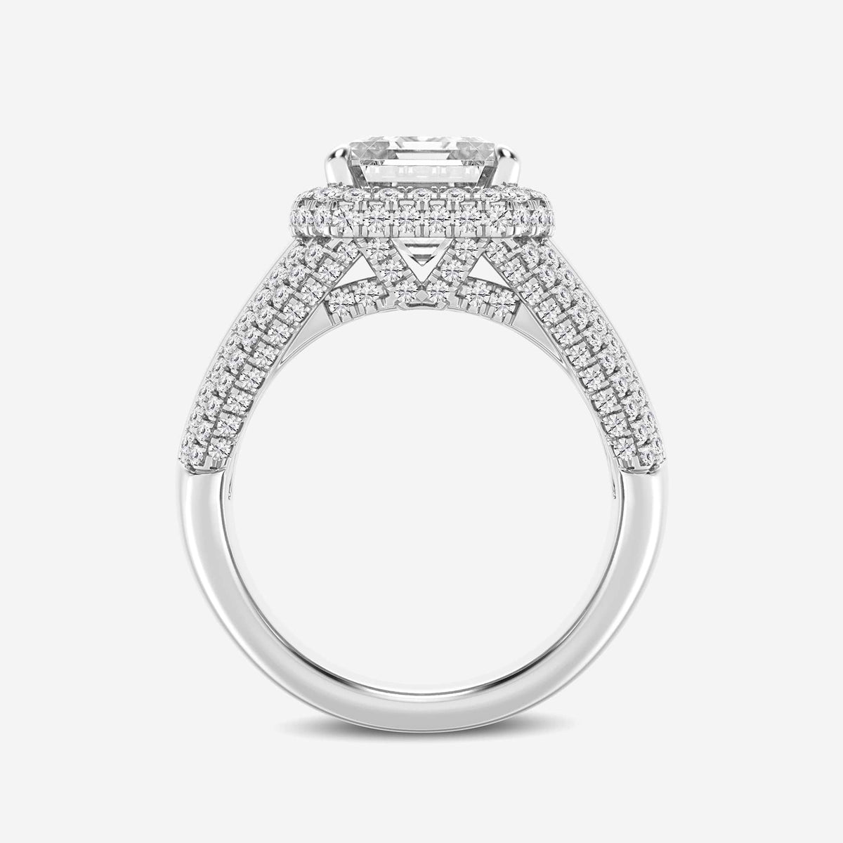 Asscher Lab Grown Diamond Solitaire Engagement Ring with Round & Baguette Side Accents