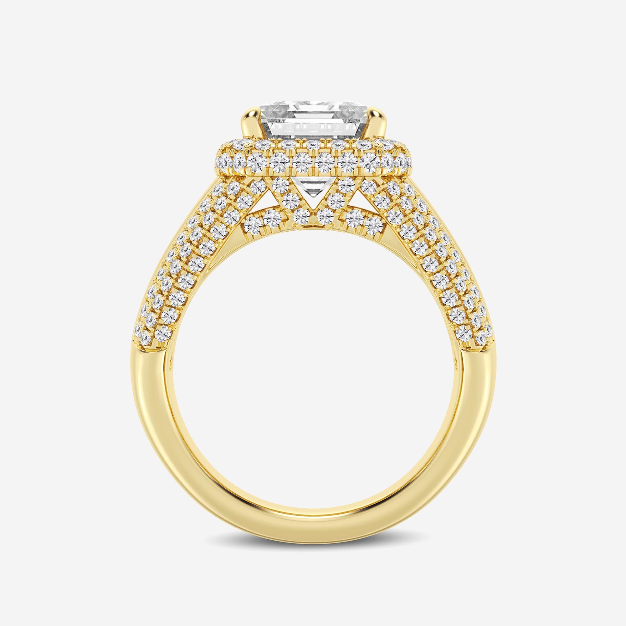 Asscher Lab Grown Diamond Solitaire Engagement Ring with Round & Baguette Side Accents