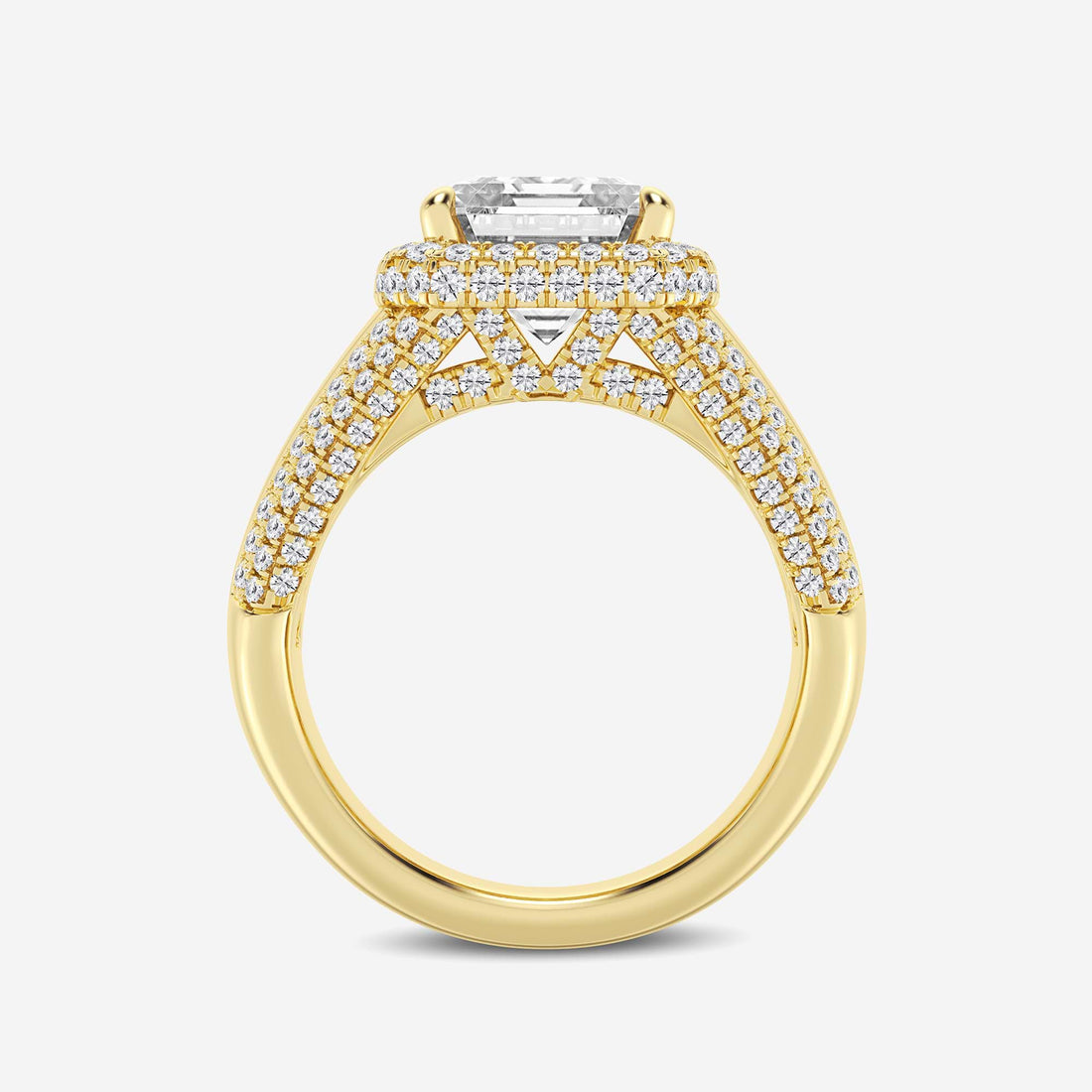 Asscher Lab Grown Diamond Solitaire Engagement Ring with Round & Baguette Side Accents