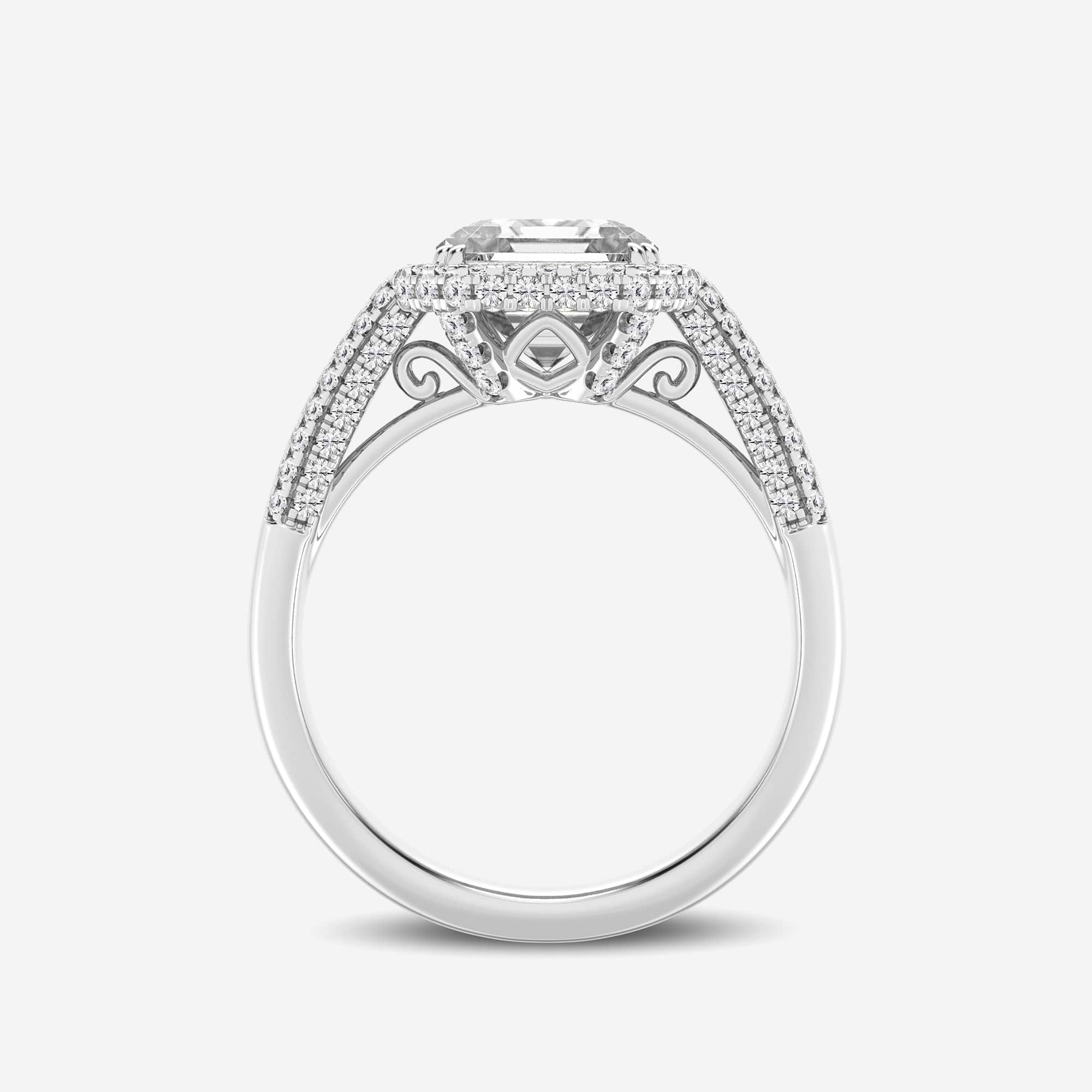 Asscher Lab Grown Diamond Halo Engagement Ring with Round & Baguette Accents