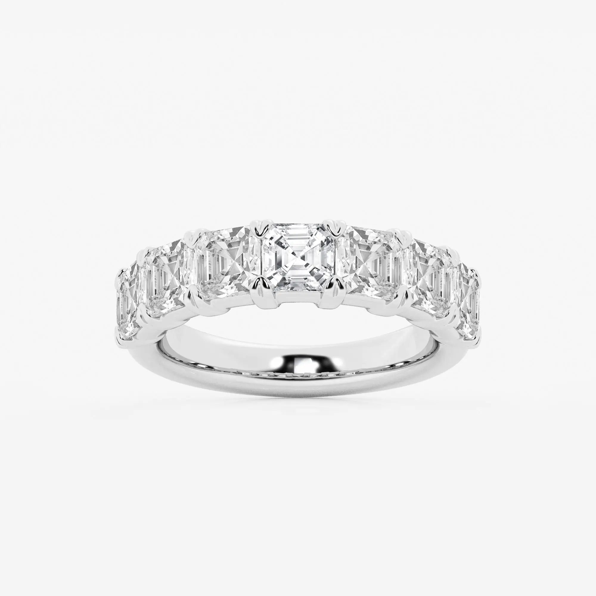 Classic Asscher Cut Lab Grown Diamond Seven Stone Anniversary Band in Solid Gold