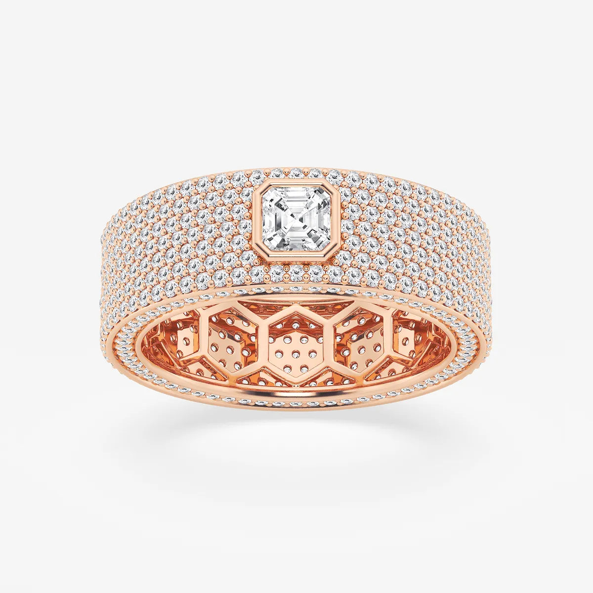 Modern Asscher Lab Grown Diamond Bezel Set Eternity Band in Yellow Gold